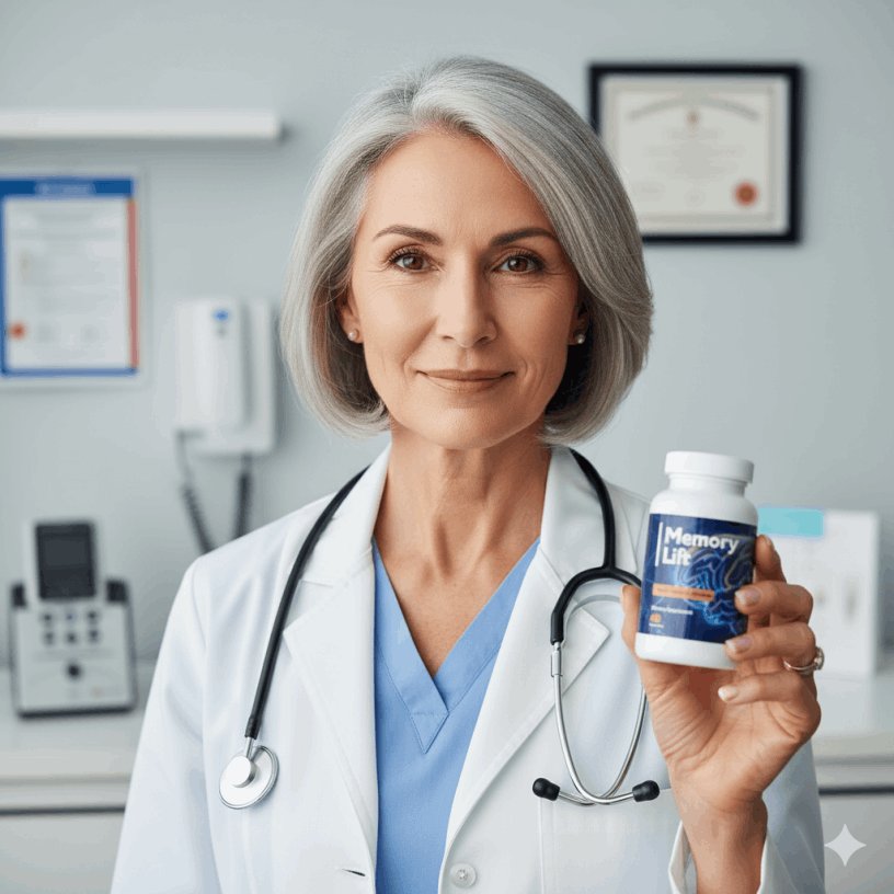 doctor holding bottle of memory lift supplement